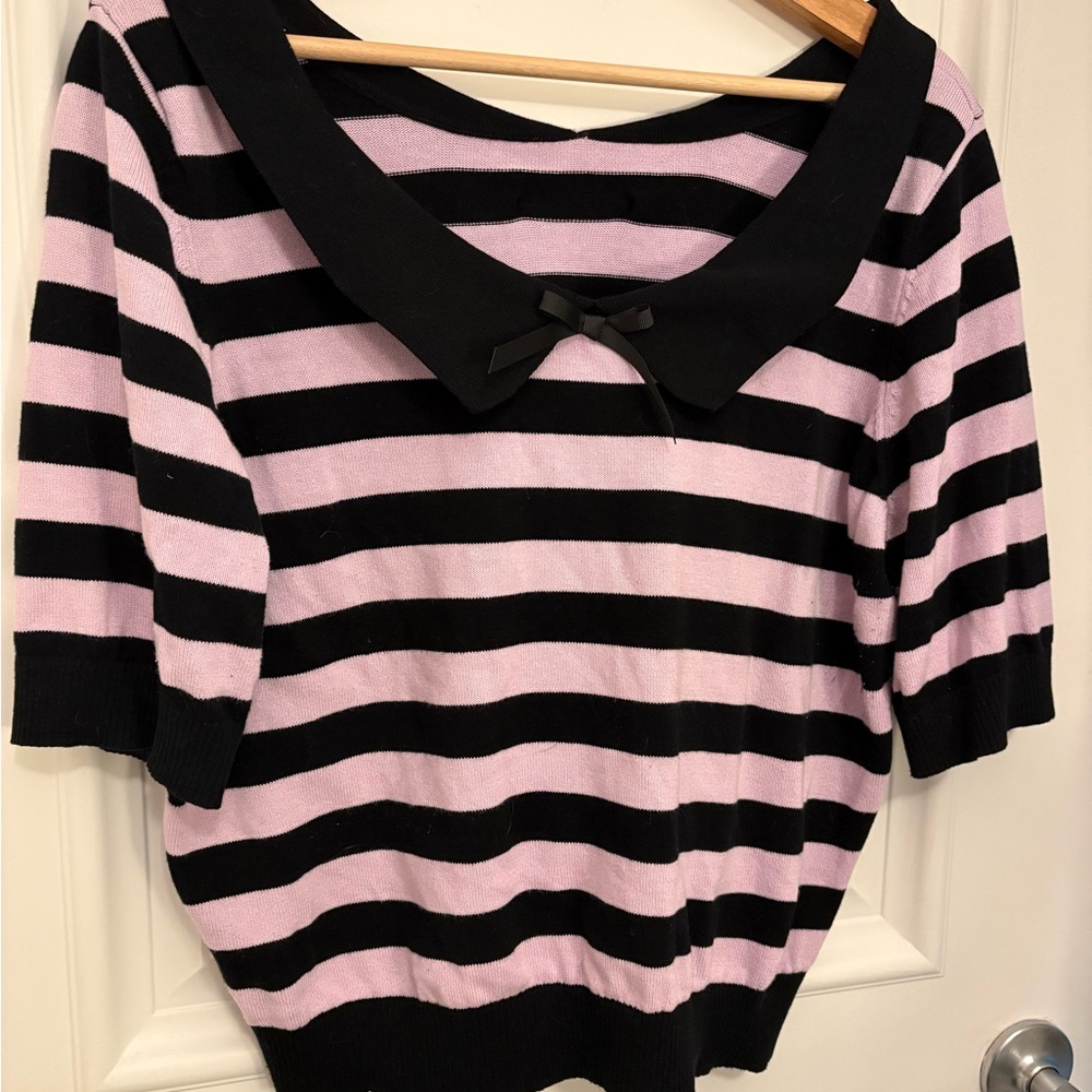 Collectif Black and Purple Striped Peter Pan Collar Sweater